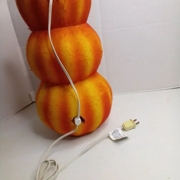 Vintage 3 Tier Jack O Lantern Pumpkin Felt Covered Blow Mold Halloween 18" Works - Picture 9 of 13